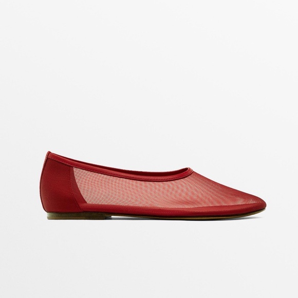Massimo Dutti Shoes - Massimo Dutti Red Mesh Ballet Flats